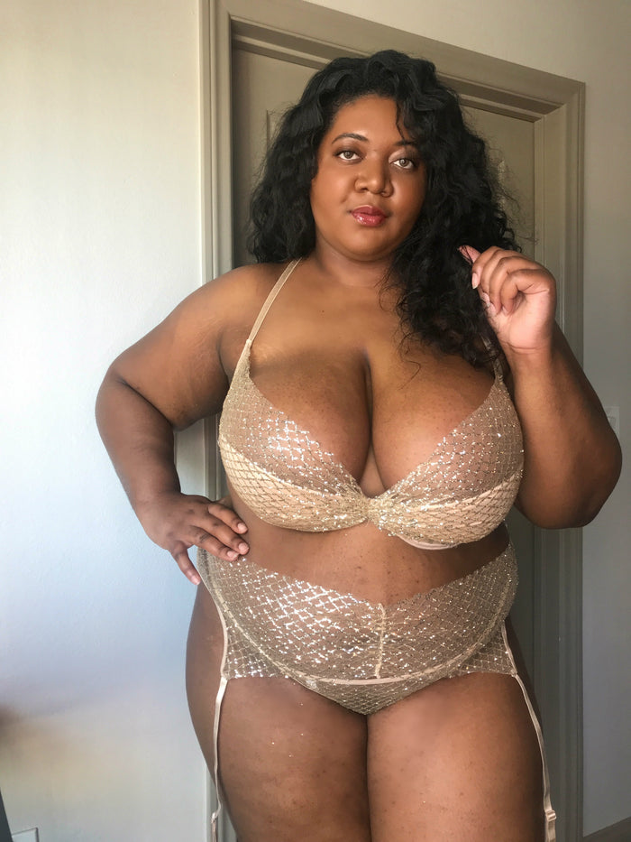 Plus Size Glitter Bra and Garter Panty Set 1