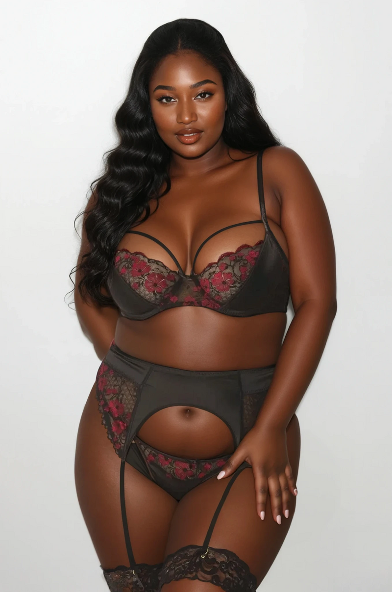 Esperanza Floral Lace Three Piece  Bra Set
