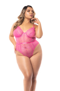 Sunset Pink Floral Lace and Mesh Bodysuit
