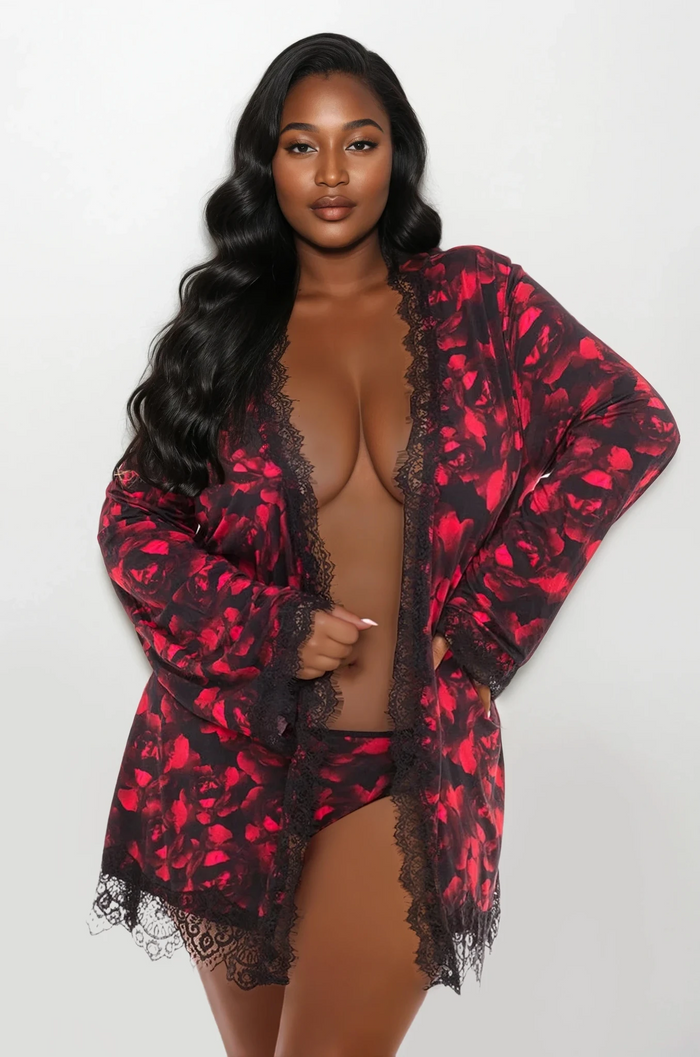 Red Roses Printed Robe