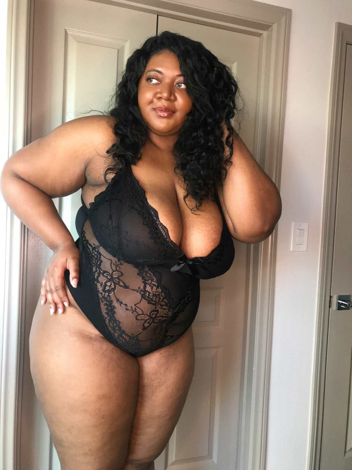 Plus Size Black Valentine Lace Teddy Lingerie