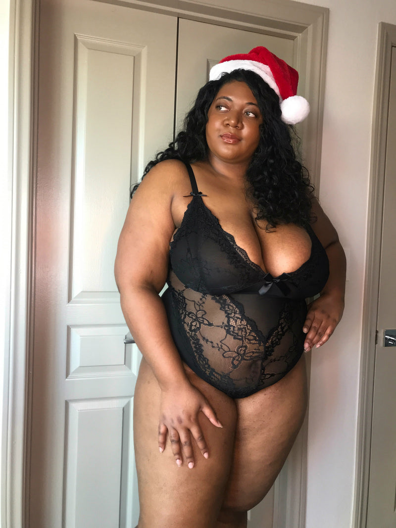 Plus Size Black Valentine Lace Teddy Lingerie