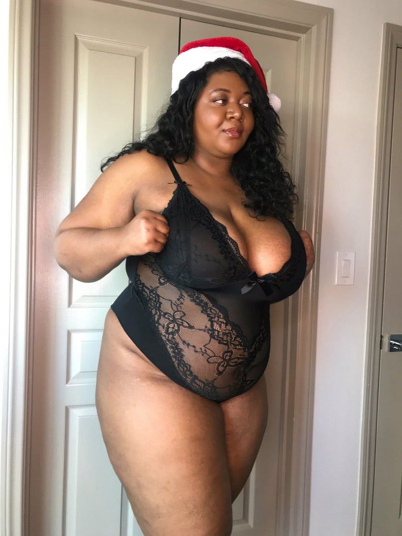 Plus Size Black Valentine Lace Teddy Lingerie