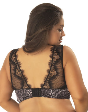 Plus Size Animal Print and Lace Bra
