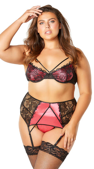 Plus Size Pink Bra and Panty Lingerie Set