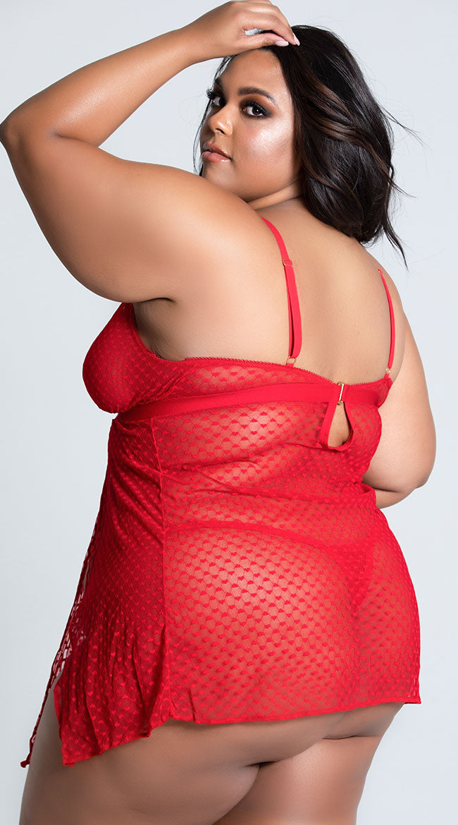 Plus Size Red Sweet Love Babydoll Set Lingerie