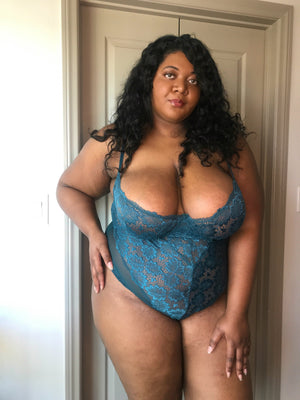 Plus Size Teal Underwire Lace Teddy Lingerie