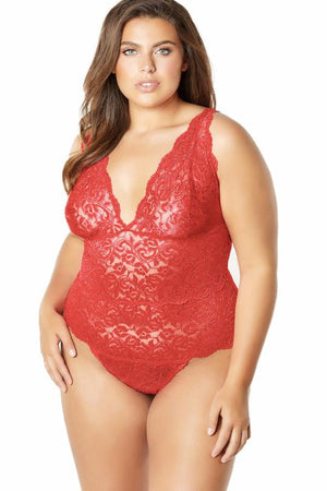 Red Plus Size  Sweetheart Lace Teddy Lingerie
