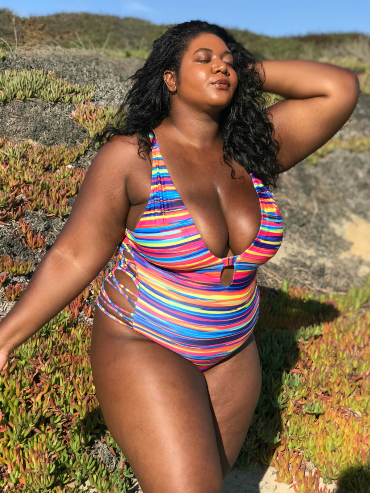 Plus Size Sweet Stripes  One Piece Swimsuit