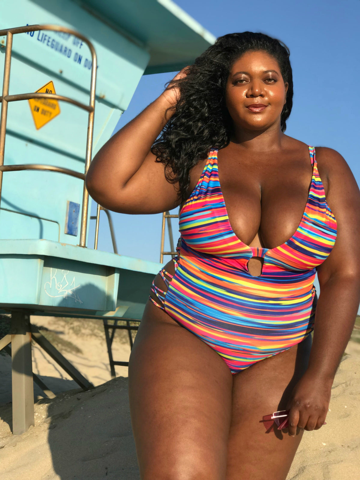 Plus Size Sweet Stripes  One Piece Swimsuit