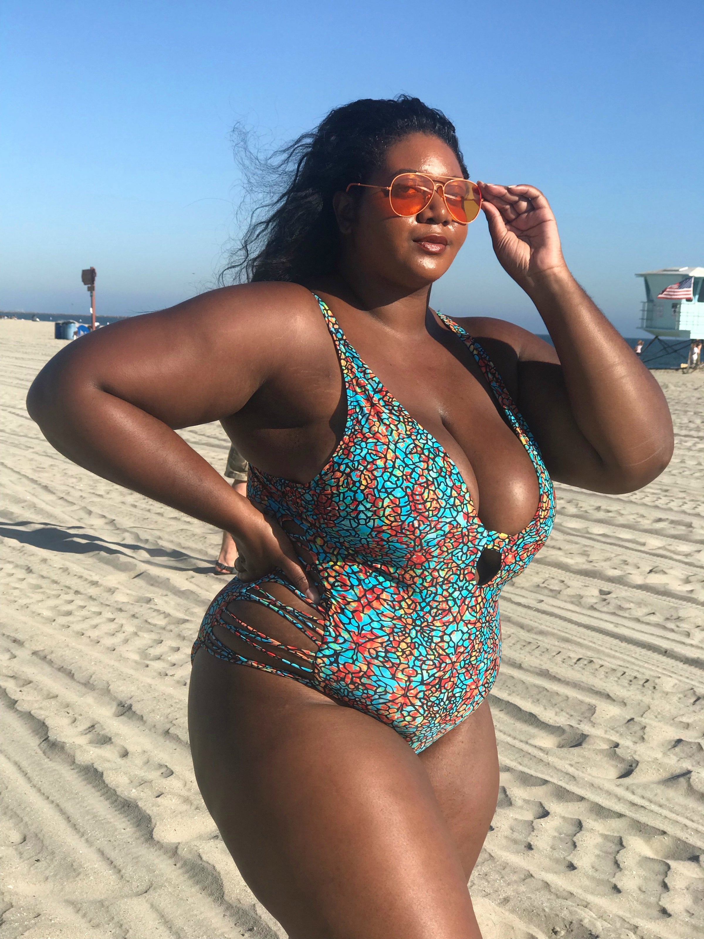 Teal Sunset Plunging One Piece Swimsuit – Curvy Bombshells