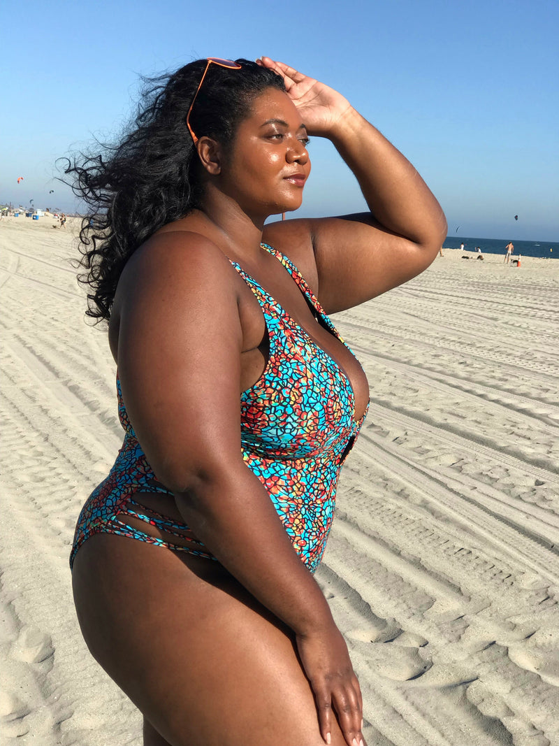 Plus Size Teal Sunset One Piece Swimsuit
