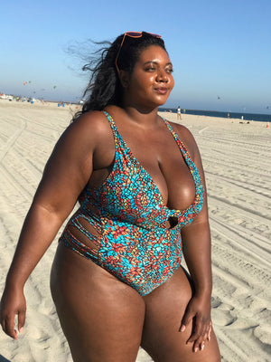 Plus Size Teal Sunset One Piece Swimsuit
