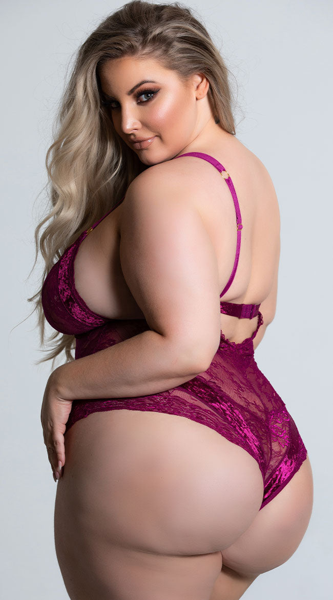 Plus Size Velvet and Lace Teddy Lingerie